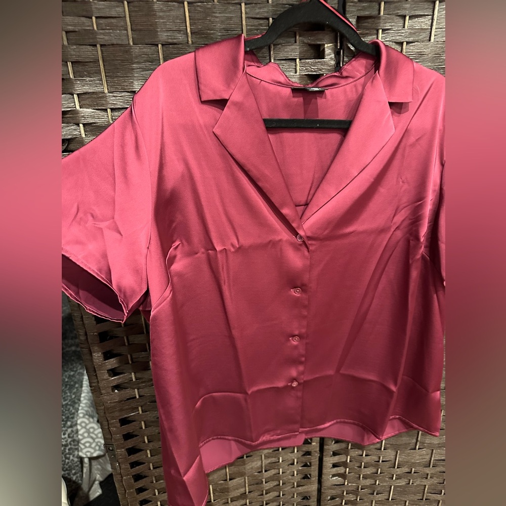 *NEW*Sz 1X*Halogen* Solid Satin Camp Shirt (Plus)